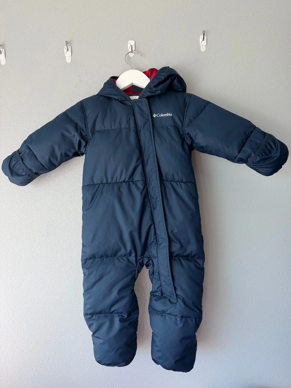 Columbia navy blue down filled Snuggly Bunny full zip bunting snow suit 18-24M